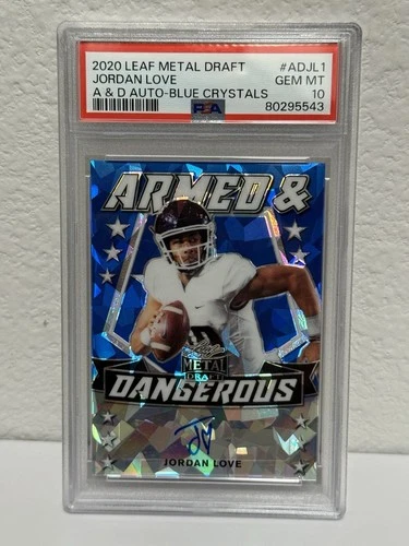 2020 Leaf Metal Draft JORDAN LOVE Rookie Autograph BLue Crystals # 8/10 - PSA 10