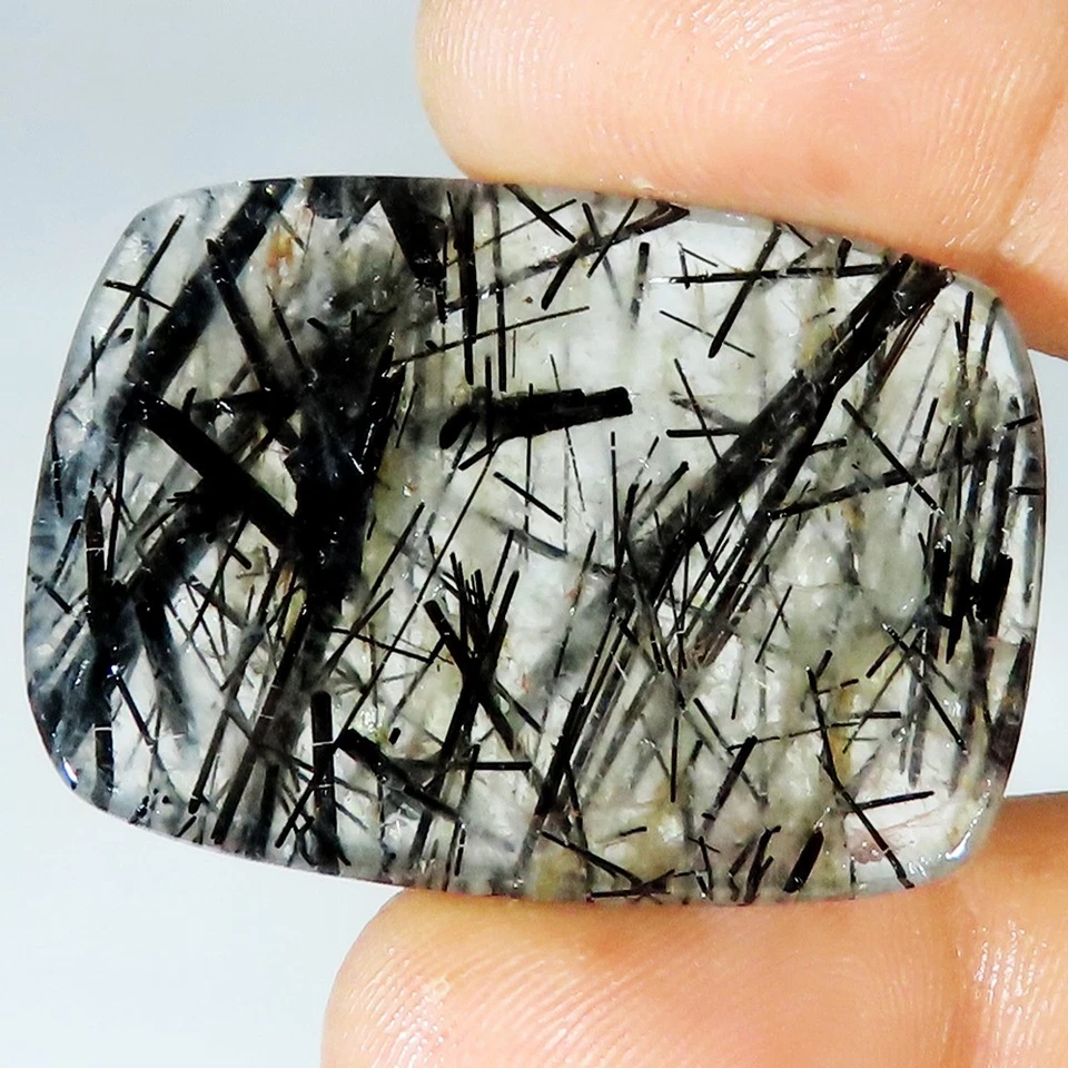 58.00 CT Natural Black RUTILE QUARTZ Cushion Cabochon Gemstone 27x38x5 mm jt-185 - Image 3 of 4