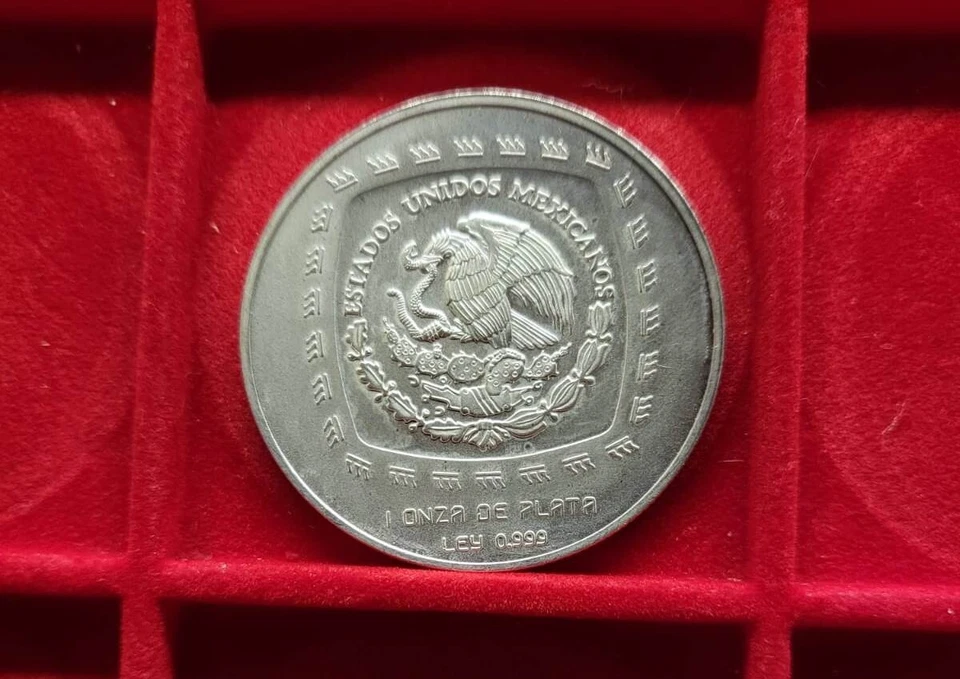 1998 Messico 5 Pesos Precolombiano moneta argento 1 oz Senor de las Limas 3.400 - Immagine 2 di 2