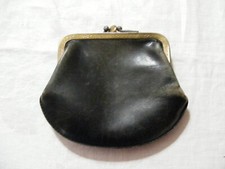 Vintage Black Leather Double Frame Coin Change Purse