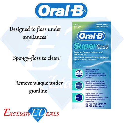Oral B Super Floss Dental Floss Braces Bridges Wide Spaces 50 PreCut