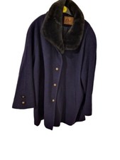 Ladies Elvi Navy Wool Mid Length Wool Coat - Size 28