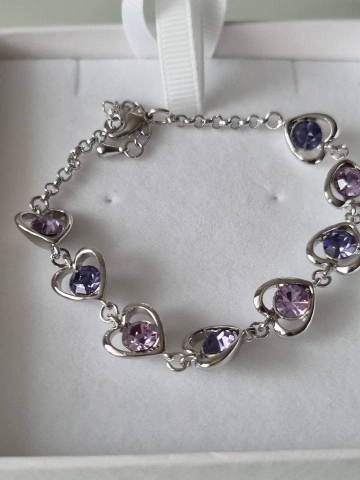 Swarovski Element Purple Heart Shaped Crystal Rhodium Plated Women Bracelet - Image 3 of 4