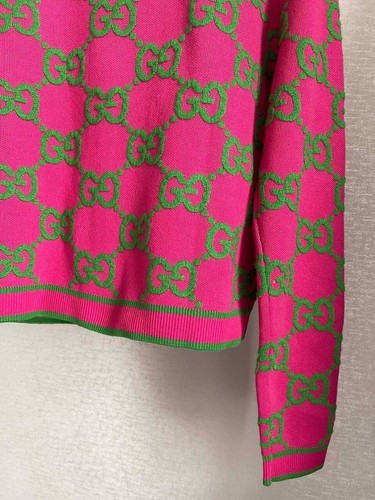 Women's Pink gg Intarsia Cotton Blend Cardigan - Picture 4 of 8