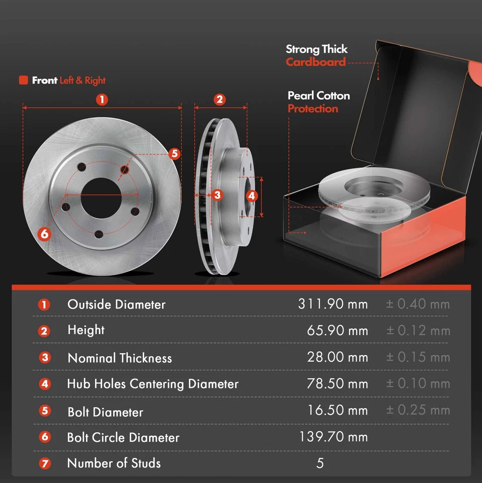 Rotores de disco delanteros y pastillas de freno de cerámica para Dodge 05-10 Dakota Mitsubishi Raider Foto 2 de 4