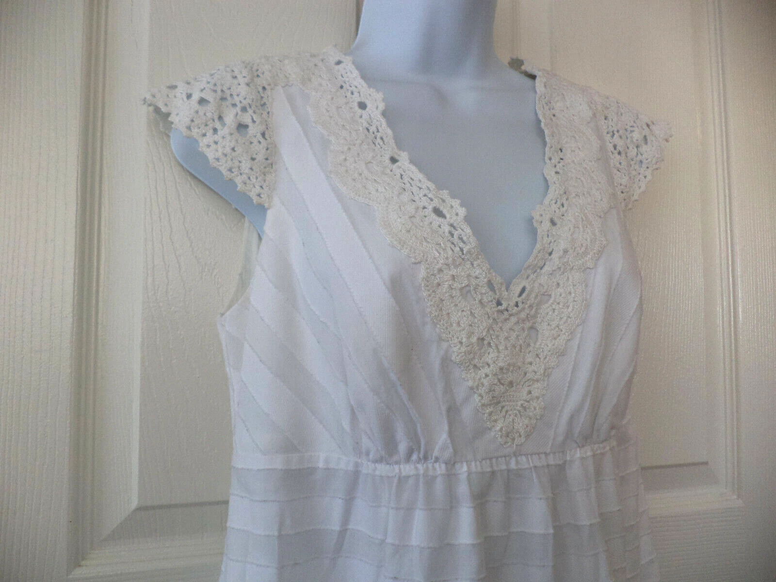 OFF WHITE Abito da sole donna BCBGMAXAZRIA bianco sporco foderato in pizzo taglia 6P maniche ad aletta cotone