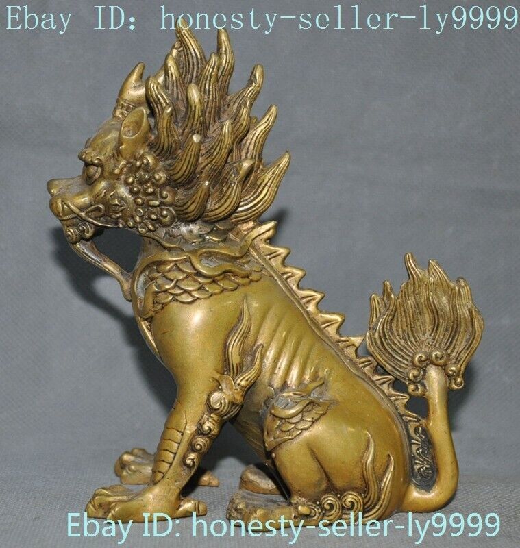 6'' China bronze Kirin Unicorn Kylin Chi-lin Qilin dragon Head