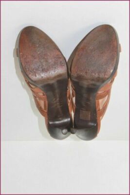Sandales André Tout Cuir - Lanières Marron Clair - Talon >7 Cm - Taille 38 EUR (7B US) - Occasion TBE