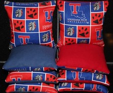 8 ALL WEATHER CORNHOLE BEANBAGS made w LOUISIANA TECH BULLDOGS Fabric