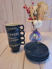 Black and Tan ceramic Espresso 4 piece cup and saucer set