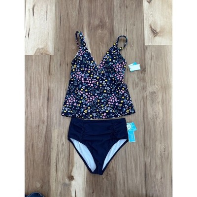 NWT Draper James Navy Blue Floral Tankini Swimsuit Size XS