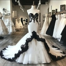 Black And White Mermaid Wedding Dresses Lace Sweetheart Vintage Gothic Bridal