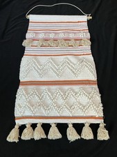 Large BOHO Macrame Wool Wall Hanging Woven Pink Rust Off White Tapestry 33  X 18