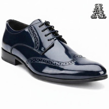 SCARPE UOMO  CLASSICHE ELEGANTI BLU VERNICE CERIMONIA 42 43