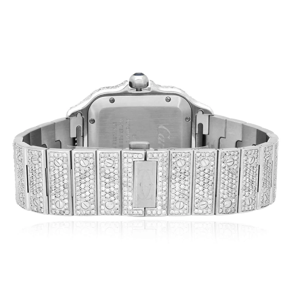 Reloj Automático Cartier Santos WSSA0018 Pavé Esfera Árabe 10CTW Diamante Natural Foto 4 de 4