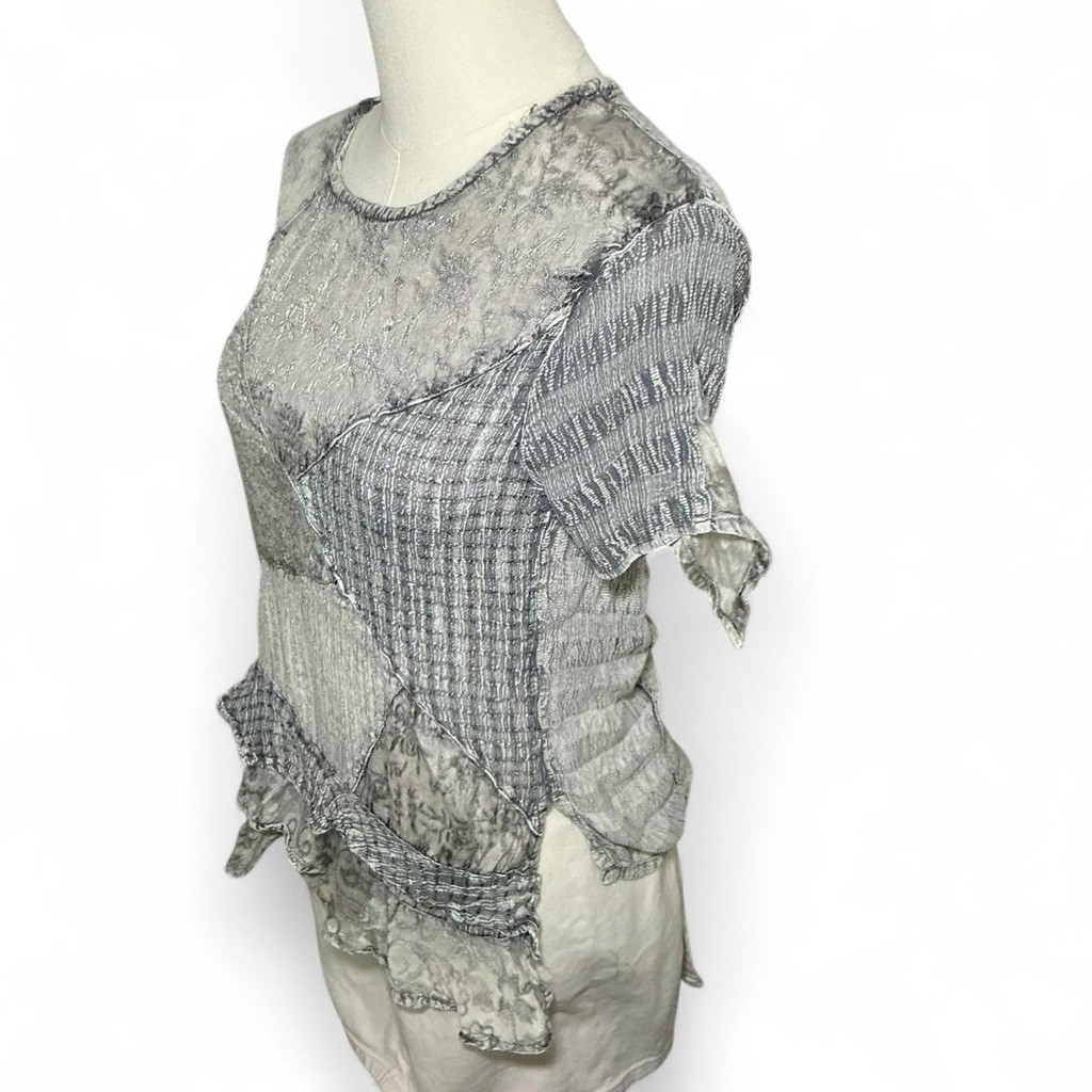 Gray Patchwork Ruffle Top – Sacred Threads (S) - image 5