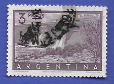 TIMBRE ARGENTINE 1956, BARRAGE, DIGUE EL NIHUIL, TIMBRE OBLITÉRÉ