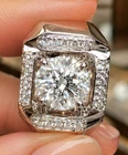 Diamond Alternative 925 Silver Moissanite Ring for Men Square Halo Ring Size 9