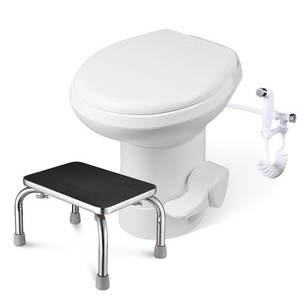 AplusChoice 20" RV Toilet Gravity Flush High w/ Bidet Spray & Steel Step Stool