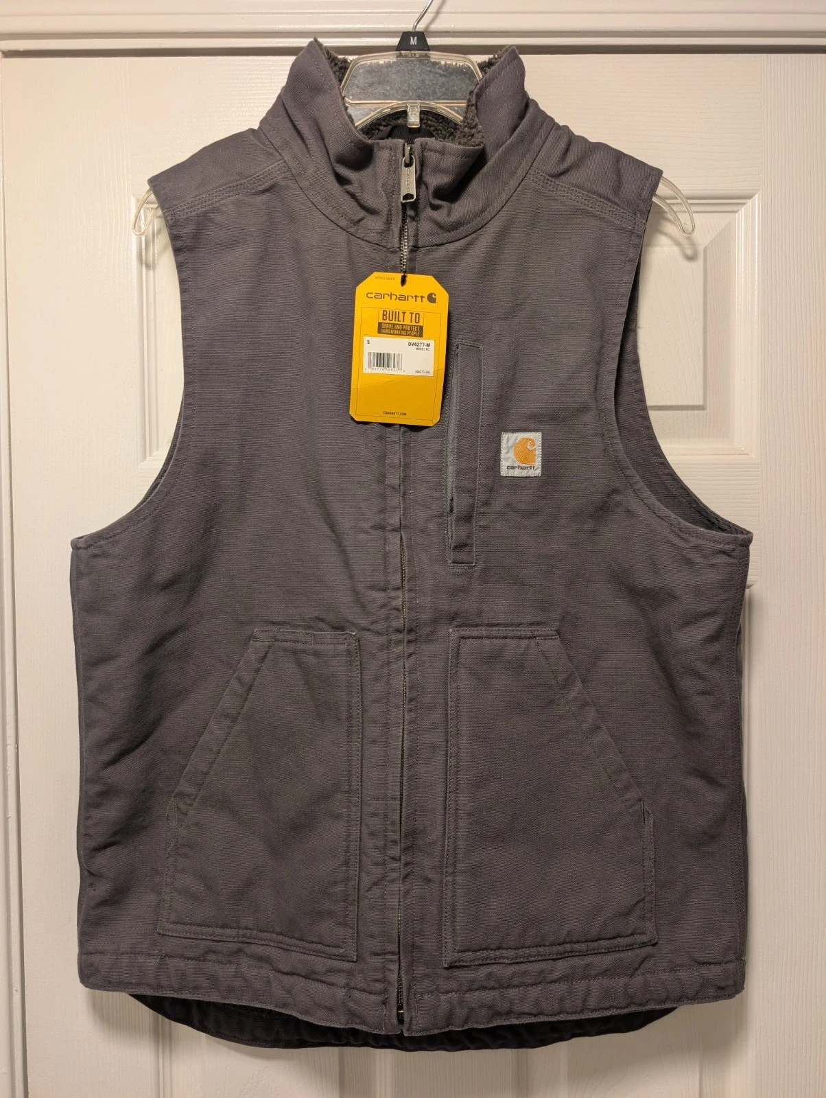 NWT Carhartt Washed Duck Sherpa Lined Mock Neck Loose Fit Vest Size S OV4277-M