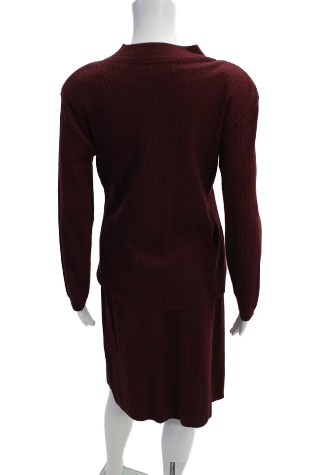 Conjunto de falda suéter de cuello alto Adolfo para mujer mezcla de lana rojo vino talla pequeña Foto 3 de 4