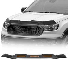 Hood Protector Stone Guard Bug Deflector w/ Amber Light Fit 19-23 Ford Ranger