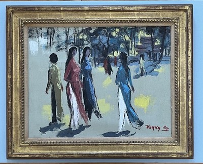 Vanky Ng Original Signed Oil Painting, Framed Impressionist Women