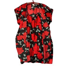 Secret Treasures Satin Floral Chemise  Robe Set 1XL Black Red Lingerie VTG