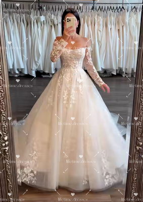 wedding dresses off the shoulder 3 4 sleeves off Shoulder Bridal Ball Gowns 3/4 Sleeves Puffy Lace Wedding Dress As20179 - Wedding Dress and Evening Dress price