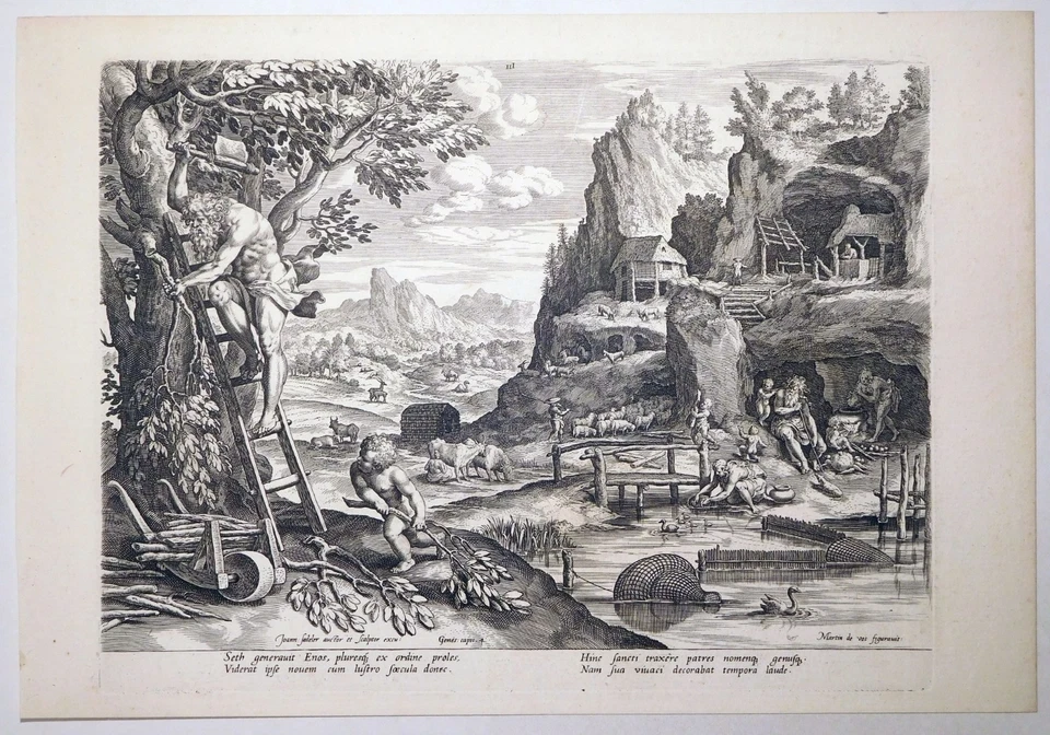 Kupferstich, Set und Enosch, M. de Vos/ J. Sadeler, 1586, Hollstein 31 - Bild 2 von 4