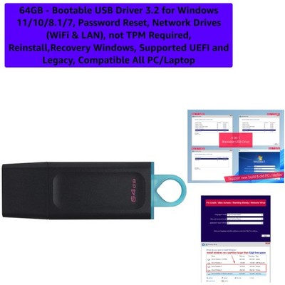64GB USB 3.2 for Windows Installation: Built-in Recovery & Support Utilities