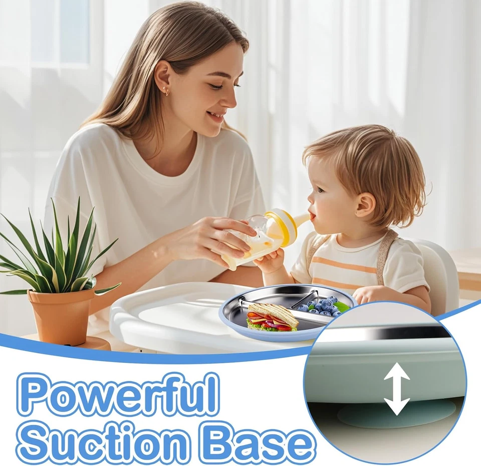 Baby Teller Edelstahl 23cm 2st Saugnapf rutschfest abnehmbarer Silikonbezug Kind - Bild 4 von 4