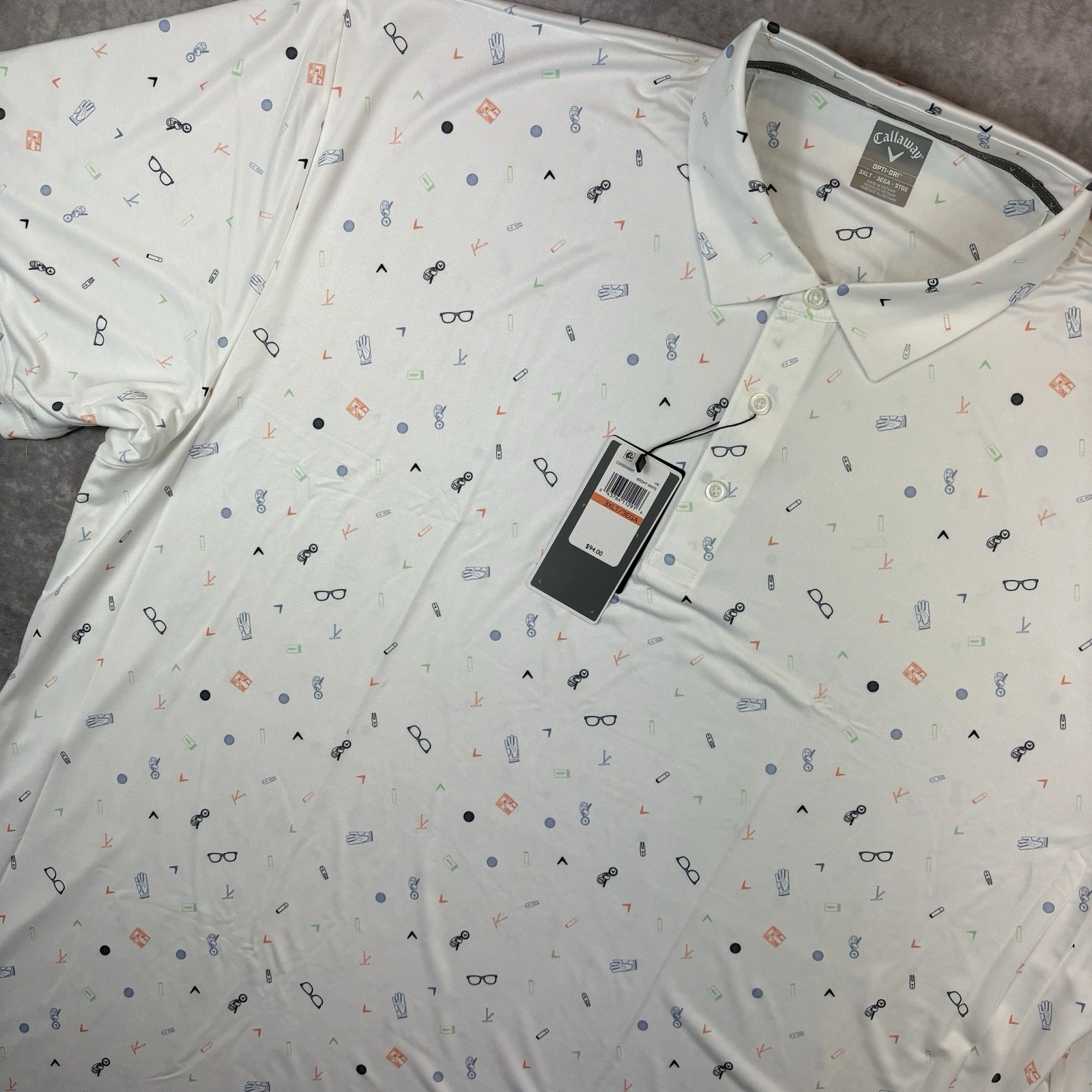 Callaway Polo Shirt Mens 3XLT Tall White Stretch All Over Print Performance NEW
