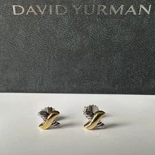DAVID YURMAN 18K YELLOW GOLD&STERLING TWO-TONE X EARRINGS