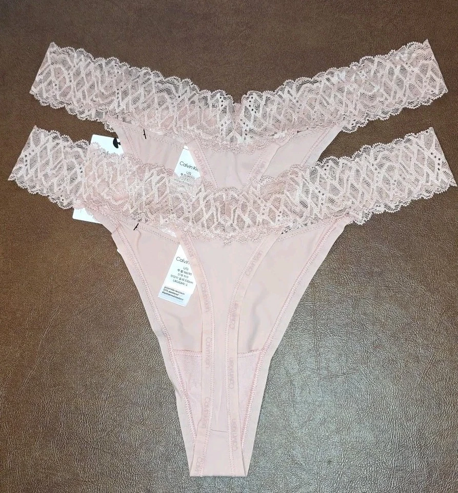 Tanga de encaje elástico suave rosa Calvin Klein MUJER GRANDE 2 pares Foto 3 de 4