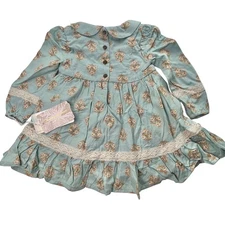 NEW Tommy Bahama Floral Dress Sherpa Vest Peter Pan Collar Long Sleeve 18 month