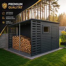 3x2,5 Metall Gartenhaus mit Holzlager &Uuml;berdachung Ger&auml;tehaus nach Ma&szlig; Montage