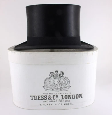 Antique Black Plush Silk Top Hat in Box. Tress & Co. c1920. Size UK 7. - Image 1 of 4