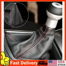Black PVC Leather/Red Stitch Manual/Auto Gear Shift Knob Shifter Boot Cover