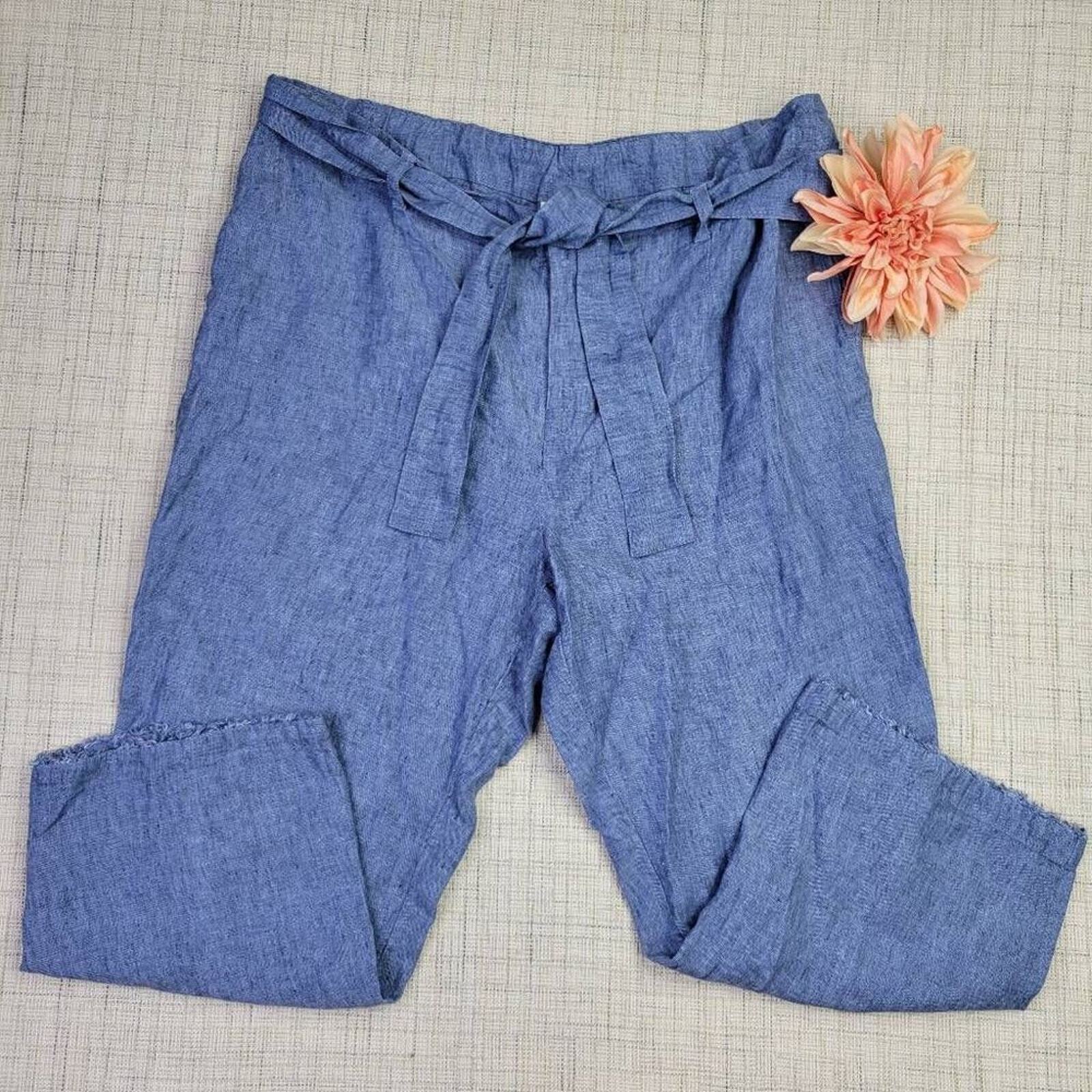 Charter Club Chambray Belted Waist Cropped Linen Pants Size 14