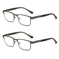 2 PK Mens Metal Frame Blue Light Blocking Reading Glasses Spring Hinge Readers