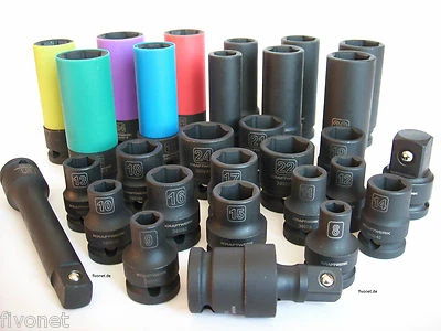 Schlagnuss Stecknuss 1/2" Kardangelenk Alufelgen Adapter Verlängerung 8 - 24 mm