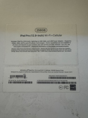 12.9 Apple iPad Pro 2nd Gen. 256GB WiFi + Cell - Silver *CRACKED SREEN* With Box - Afbeelding 5 van 9