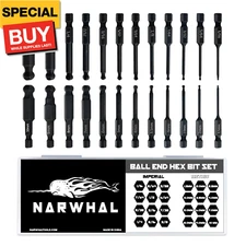 Ball End Hex Allen Wrench Drill Bit Set (24 Pack - Metric & SAE Sizes - Magnetic
