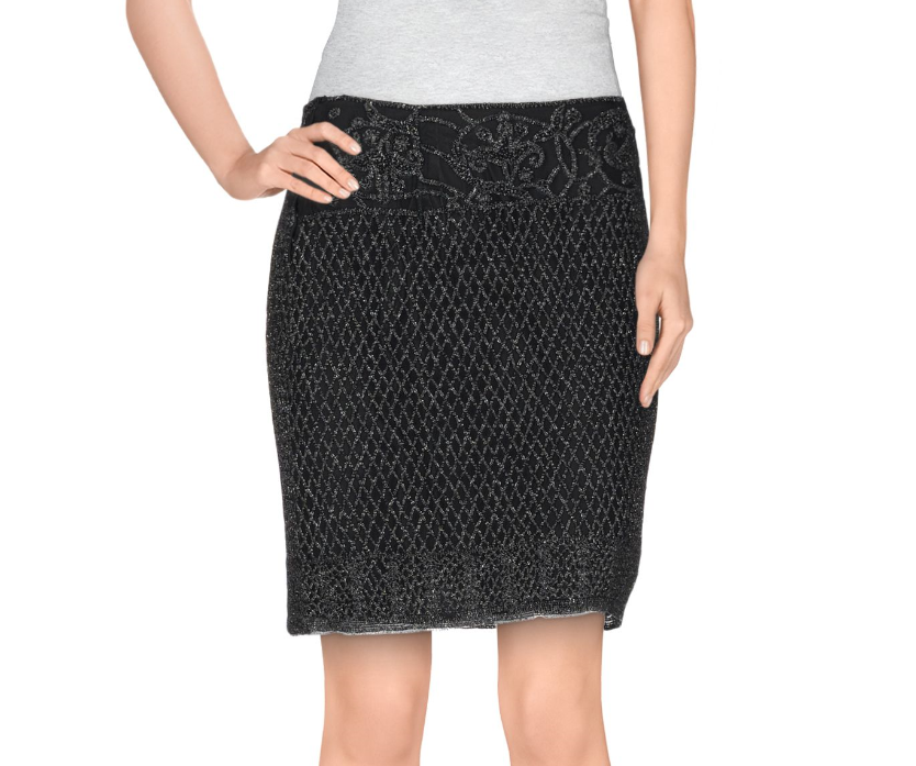 Alberta Ferretti Knee Length Crochet Beaded Skirt Black US/ 44