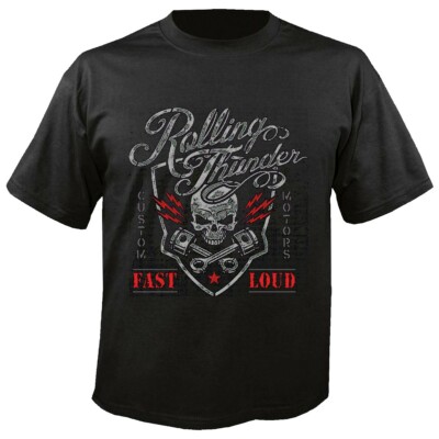 T-Shirt ROLLING THUNDER CUSTOM MOTORS SKULL BIKERSHIRT GOTHIC BIKE CLUB MC MOTOR