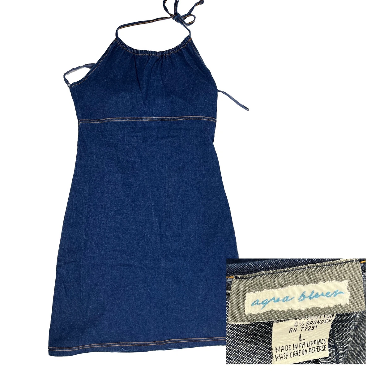 aqua blues brand dress Aqua Blues Vintage Dress Blue Jean Denim Stretch Sleeveless L