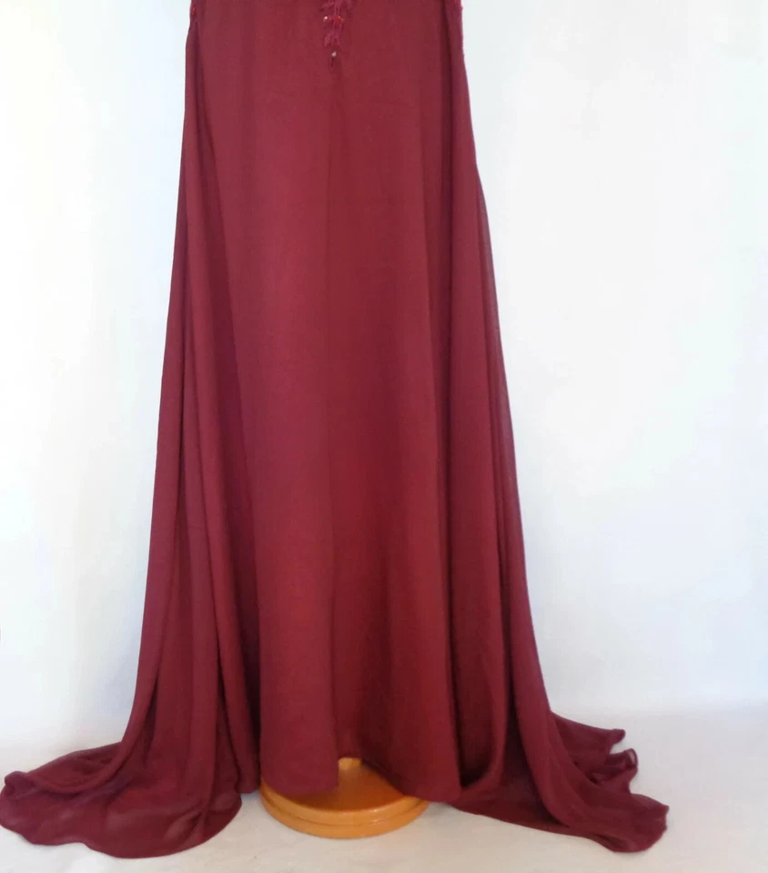 Vestido de trem aplique de tule borgonha vestido de renda strass vestido de tule de chiffon XXL - Imagem 2 de 4