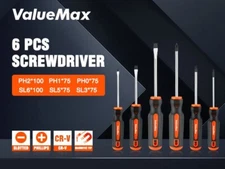 6x Magnetic Screwdriver Set 3 Phillips&3 Flat Tip Screwdrivers Non-slip Handle