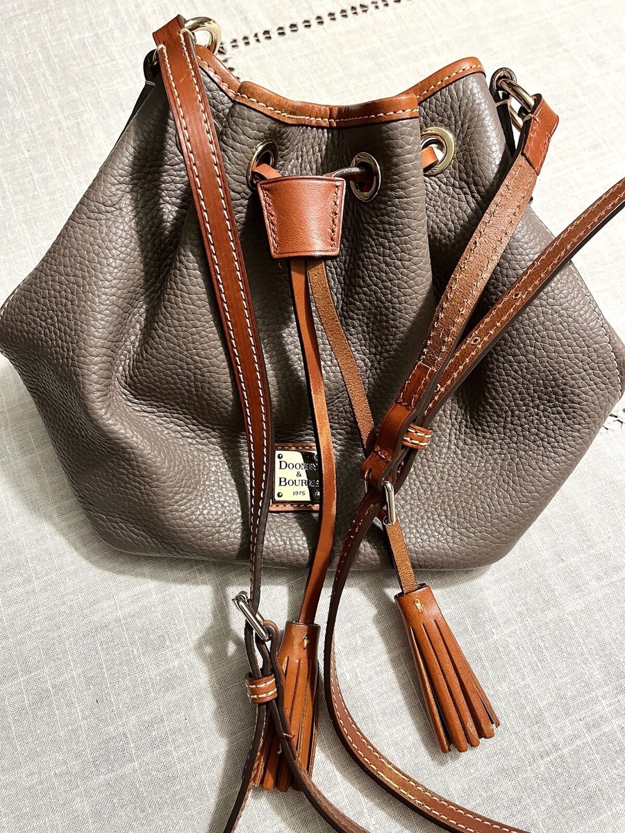 Dooney Bourke Pebble Leather Serena Drawstring Taupe